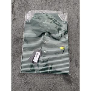 Masters Tech Golf Polo Shirt Medium- Micro Stripe Green Performance Stretch NWT